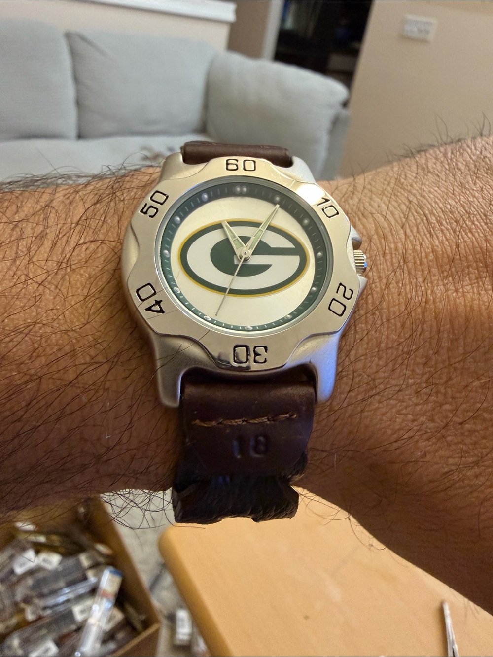 Vintage Green Bay Packers NFL Watch 37mm Case Brown Oil Braided Leather Strap